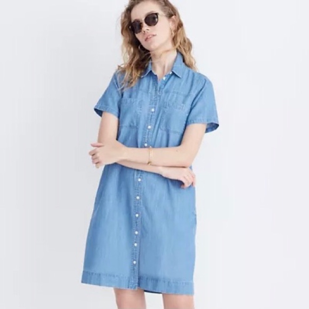 Madewell Chambray Short Sleeve Shirt Dress